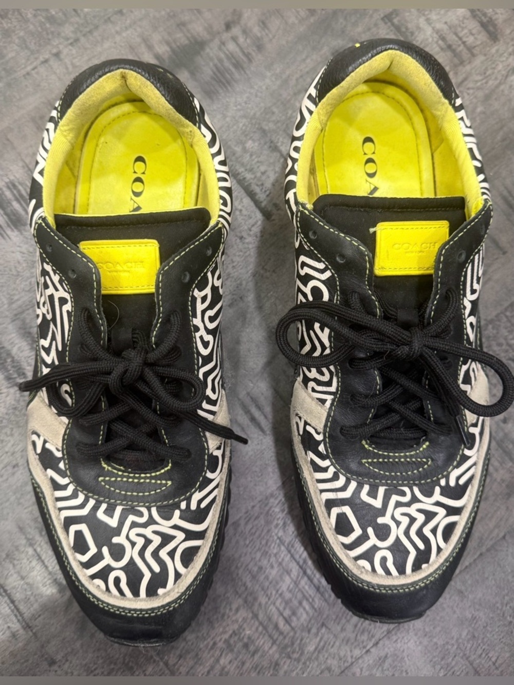 Coach Black & White Graphic Sneakers with Neon Yellow Details - Picture 2 of 6